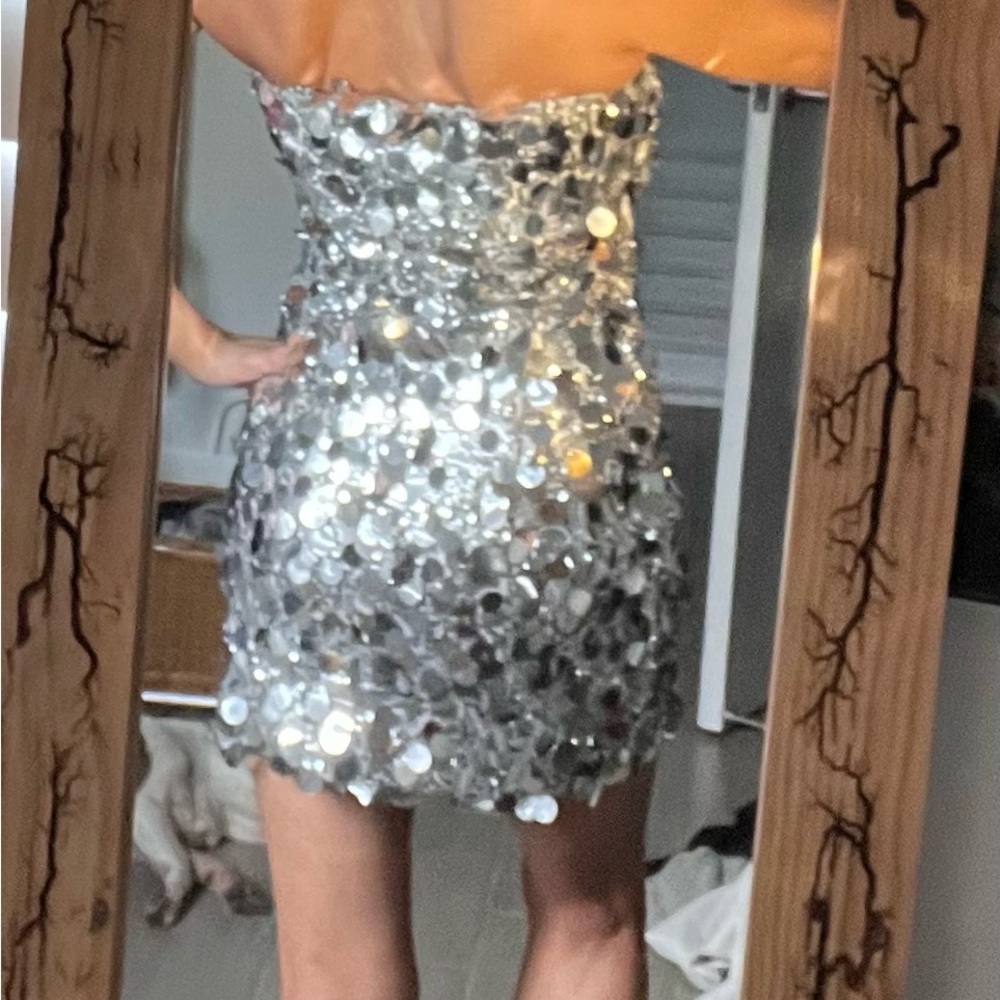 Windsor Silver Sequined Strapless Mini Dress S - image 4